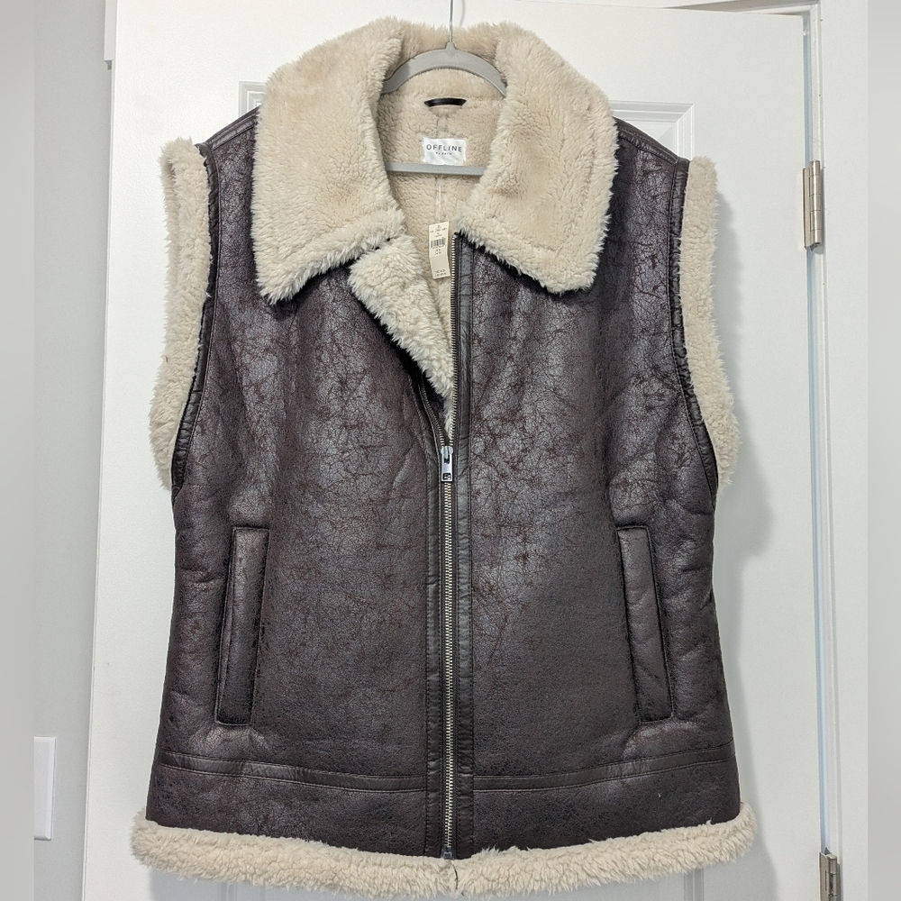 Aerie Offline Faux Leather Sherpa Vest